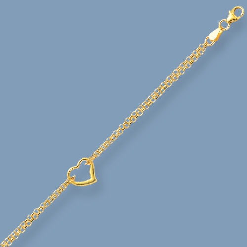 Heart Anklet Bracelet w/ Rolo Chain 14K Yellow Gold  