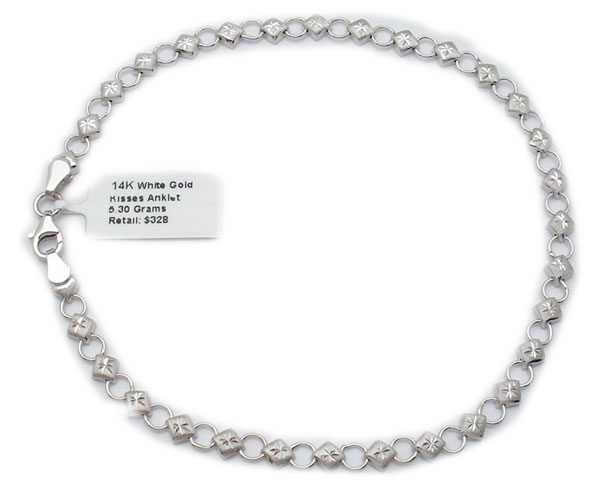 Diamond Cut Kisses Anklet 14K White Gold QVC NR $328