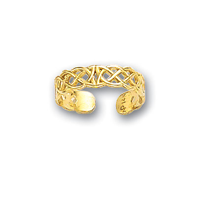 Adjustable Celtic Weave Design Toe Ring 14K Yellow Gold