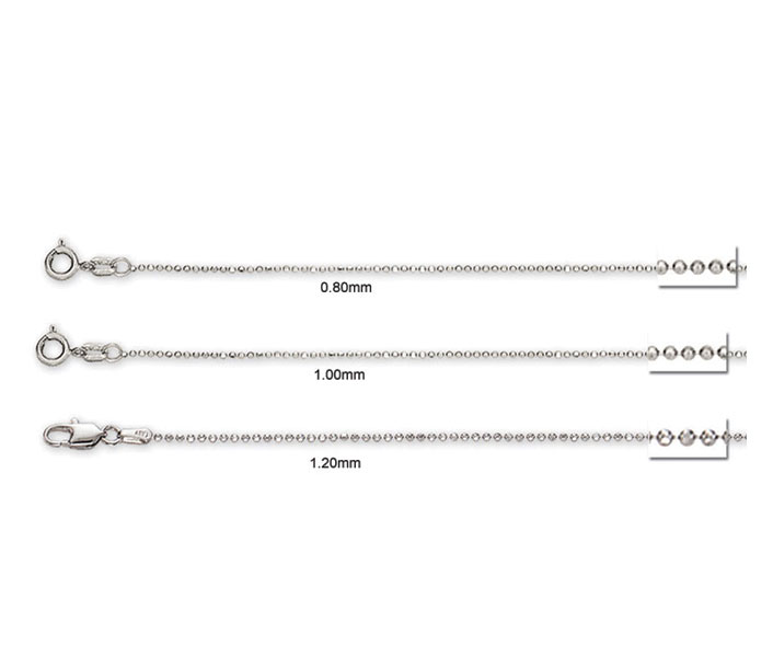 Solid Diamond Cut Bead Chain Necklace 14K White Gold  