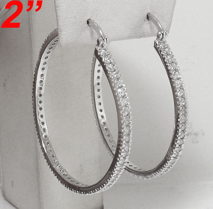Large Diamonique CZ Hoop Earrings 925 Silver 2 