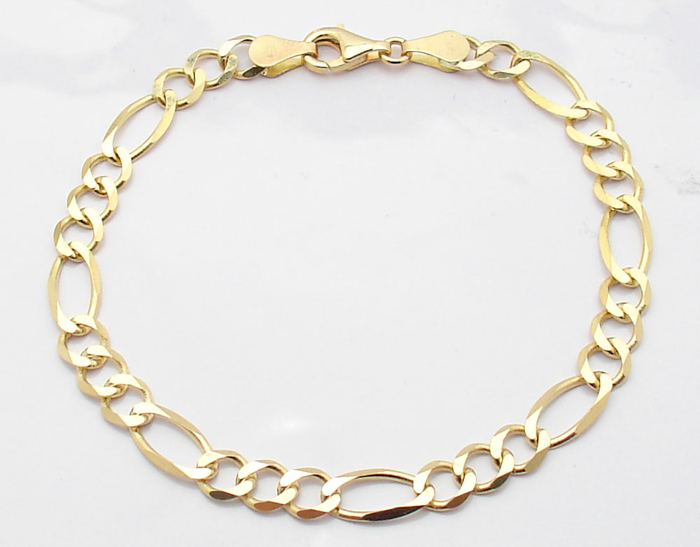 ... 6mm Mens Solid Figaro Link Chain Bracelet Real 14K Yellow Gold 6.8gr
