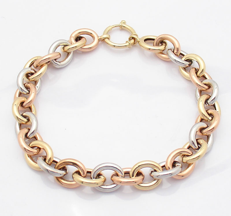 ... TriColor Gold Shiny Oval Rolo Link Bracelet Senora Clasp QVC J268003