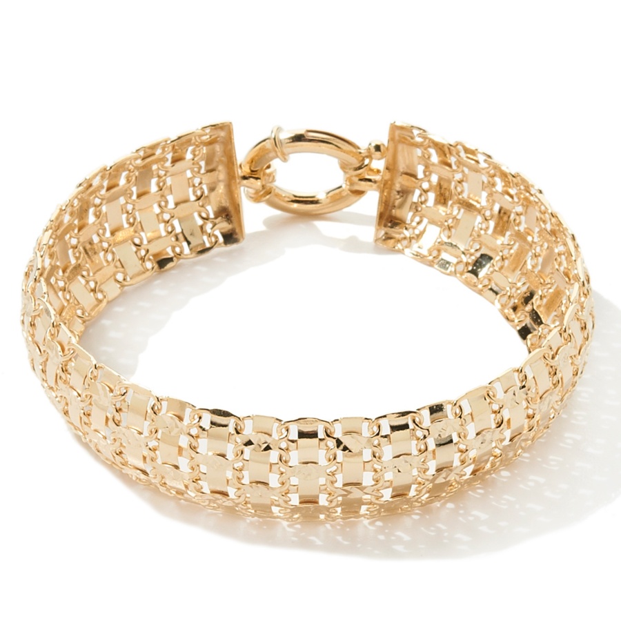 Technibond Diamond Cut Tapestry Bracelet 14K Yellow Gold Clad Silver