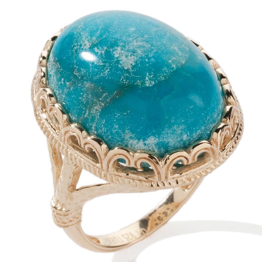   Cabochon Turquoise Ring 14K Yellow Gold Clad Silver 925 Gemstone
