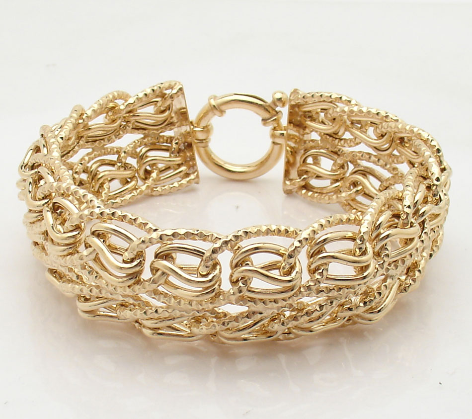 8" Technibond Diamond Cut Domed Bracelet 14K Yellow Gold