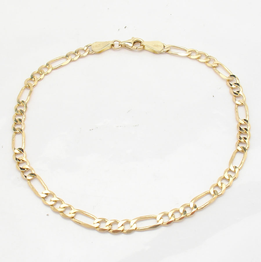 4.5mm Mens Solid Figaro Link Chain Bracelet Real 14K Yellow Gold 5.9gr | eBay