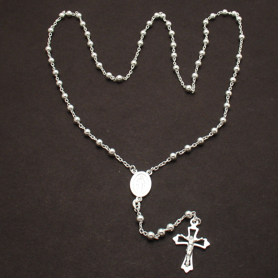 24" 4mm Polished Solid Rosary Rosario Chain Necklace Real 925 Sterling Silver eBay