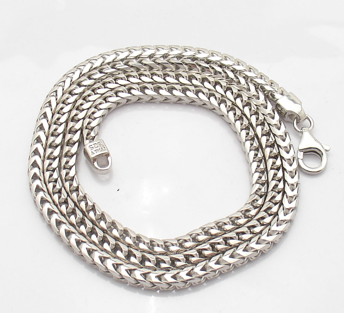 24" 4mm Mens AntiTarnish Solid Franco Chain Necklace Solid Sterling