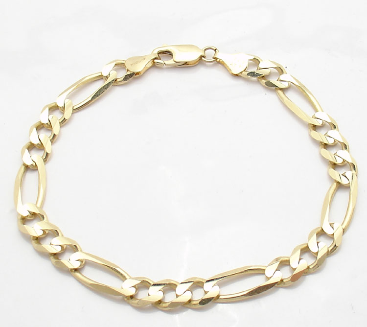 7mm Solid Mens Figaro Chain Bracelet Real 14K Yellow Gold 13.5gr GREAT GIFT