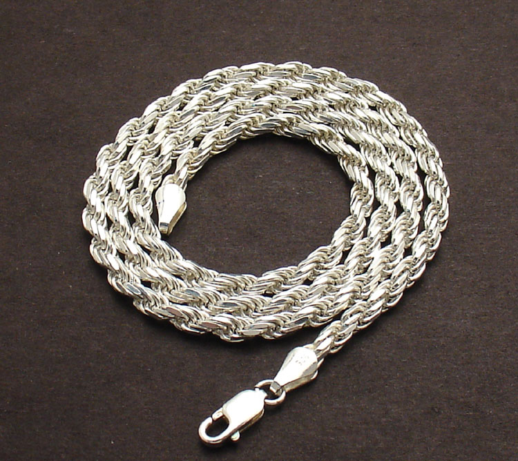 3.50mm Solid Diamond Cut Rope Chain Necklace Real 925 Sterling Silver