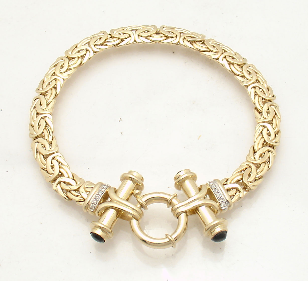 7.5" Diamond Byzantine Bracelet Black Onyx Toggle Clasp REAL 14K Yellow