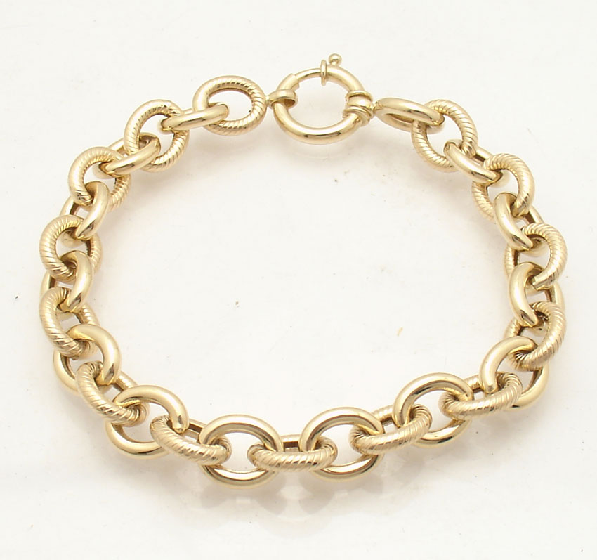 Textured and Polished Oval Rolo Link Bracelet Real 14K Yellow Gold QVC