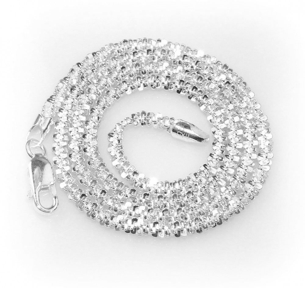 2.75mm Twisted Rock Sparkle Glitter Chain Necklace Real 925 Sterling