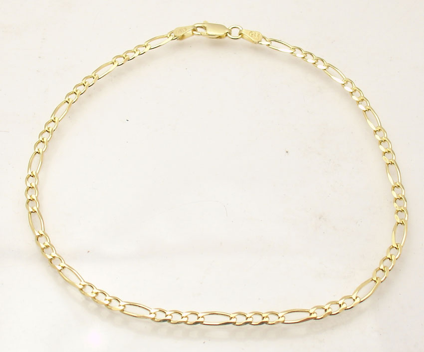 10" Italian Solid Royal Figaro Ankle Bracelet Anklet 14K Yellow Gold