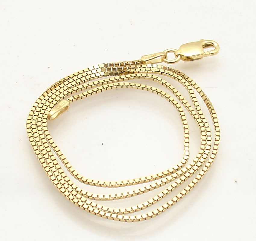 1mm Italian Venetian Square Box Chain Necklace 14K Yellow Gold Clad 925
