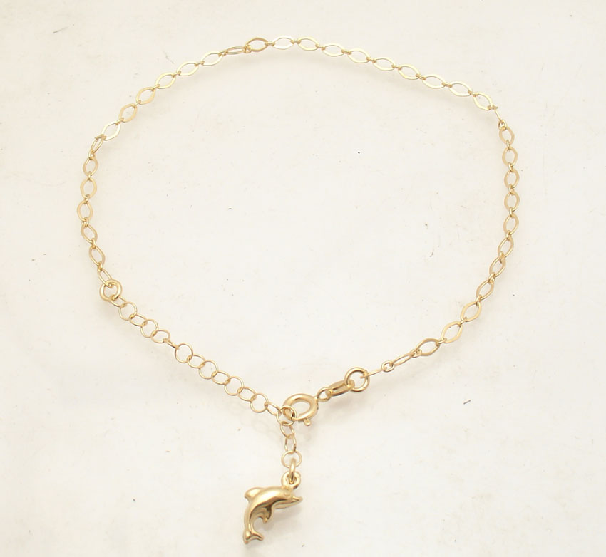 Adjustable Italian Oval Charm Ankle Bracelet Anklet 14K Yellow Gold