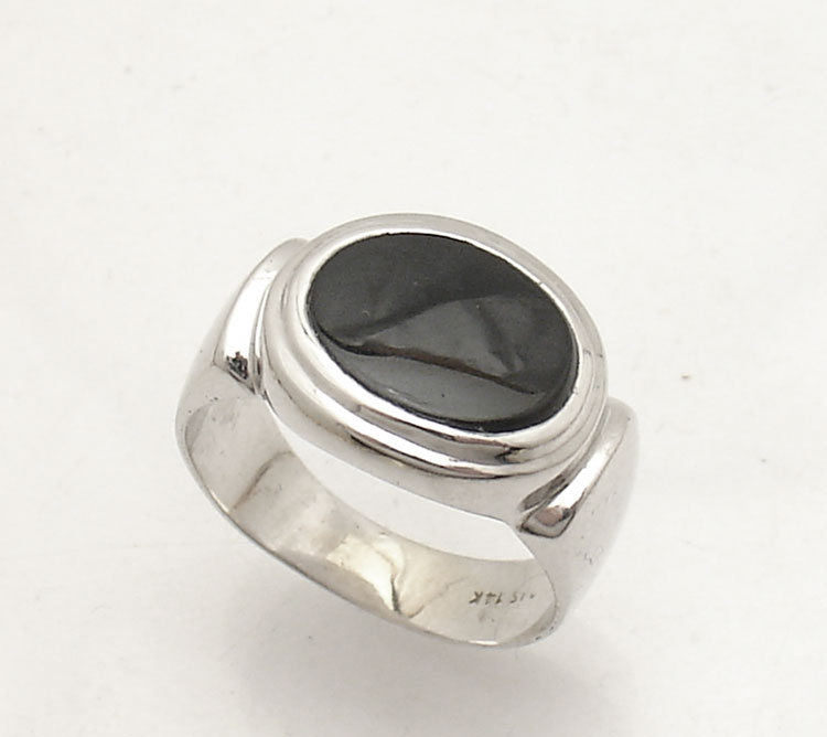 Size 6.5 Men's Black Onyx Gemstone Pinky Ring Real Solid 14K White Gold
