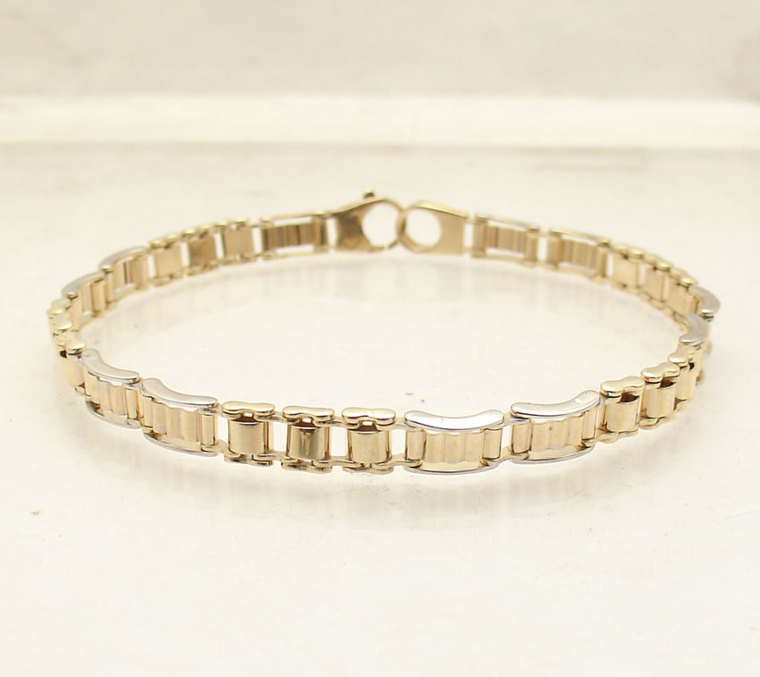 Mens Designer Rlx Style Railroad Link Bracelet Real Solid 10K Yellow