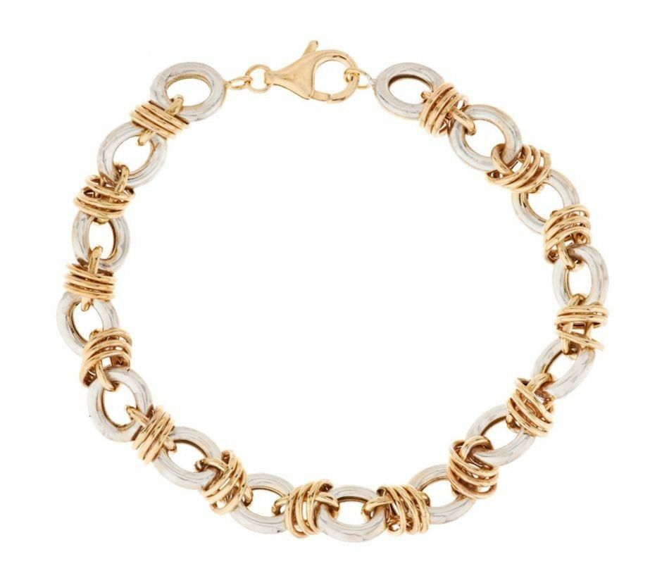 ... Rolo  Oval Link Bracelet Real Solid 14K Yellow White Twotone Gold QVC