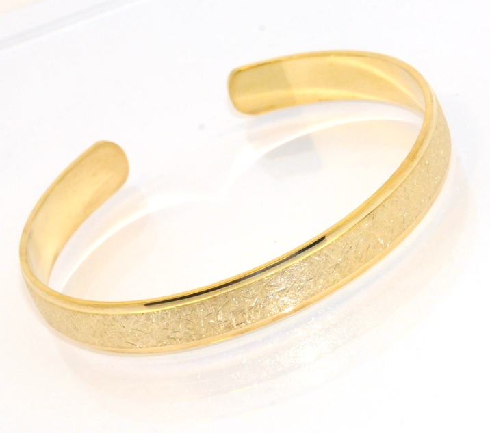 Technibond Textured Round Bangle Bracelet 14K Yellow Gold Clad Silver 