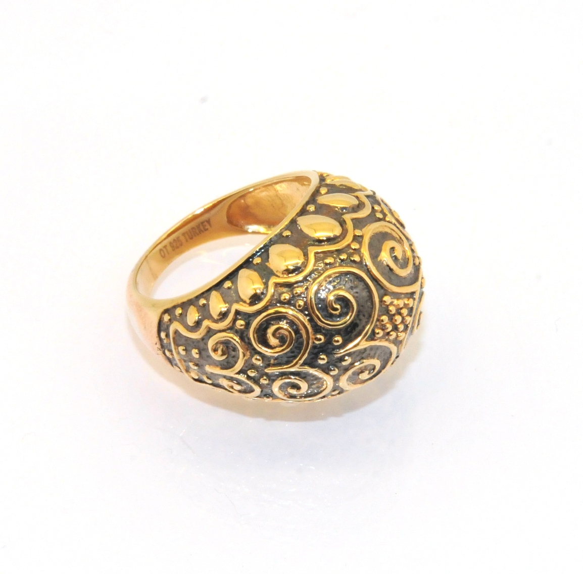Oxidized Technibond Domed Ring 14K Yellow Gold Clad Sterling Silver Size 8