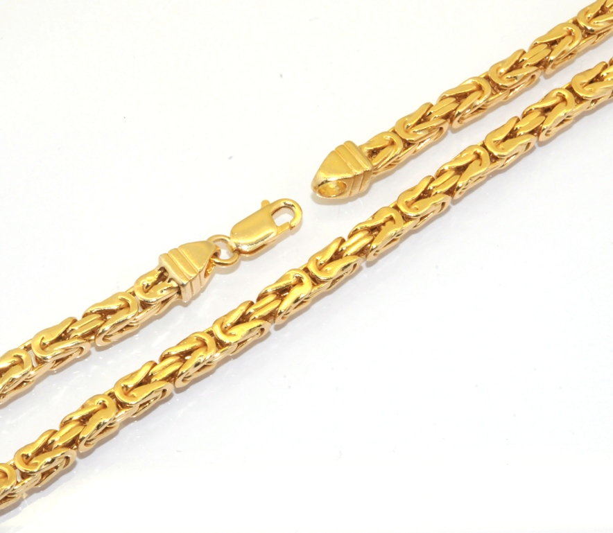 Mens Long 4mm Solid Square Byzantine Chain Necklace Brass Yellow Gold