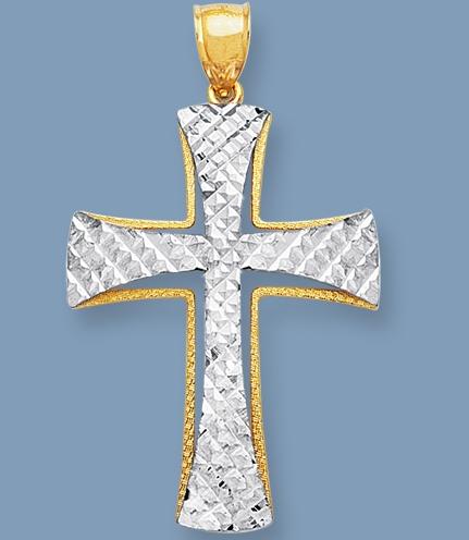 Mens LARGE SOLID Cross REAL 14K Yellow White Gold 5.7gr  