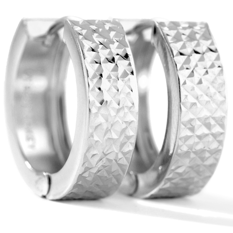 Reversible Diamond Cut Shiny Small Huggie Hoop Earrings Real 925