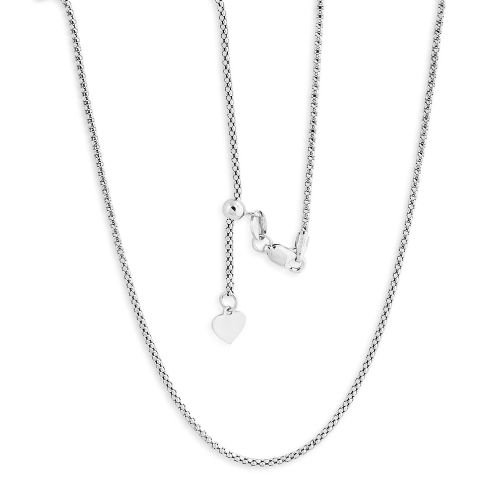 Up to 22" Adjustable Diamond Cut Popcorn Chain Necklace Real 925