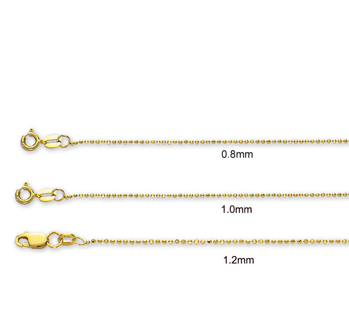 Solid Diamond Cut Bead Chain Necklace 14K Yellow Gold  