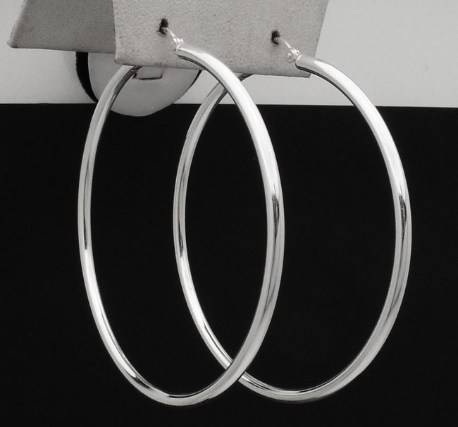 2mm X 60mm 2 3/8" Large Plain Polished Hoop Earrings Real 925 Sterling Silver