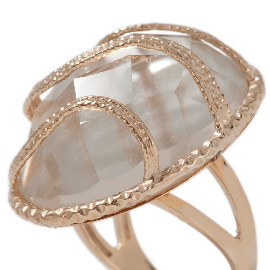 39 Carat Technibond Oval Clear Quartz Ring 14K Yellow Gold Clad Silver
