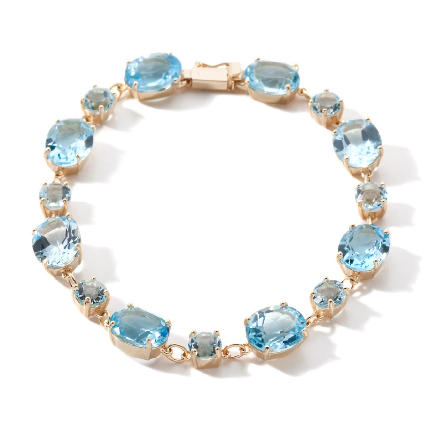 Technibond Blue Topaz Gemstone Tennis Bracelet 14K Yellow Gold Clad