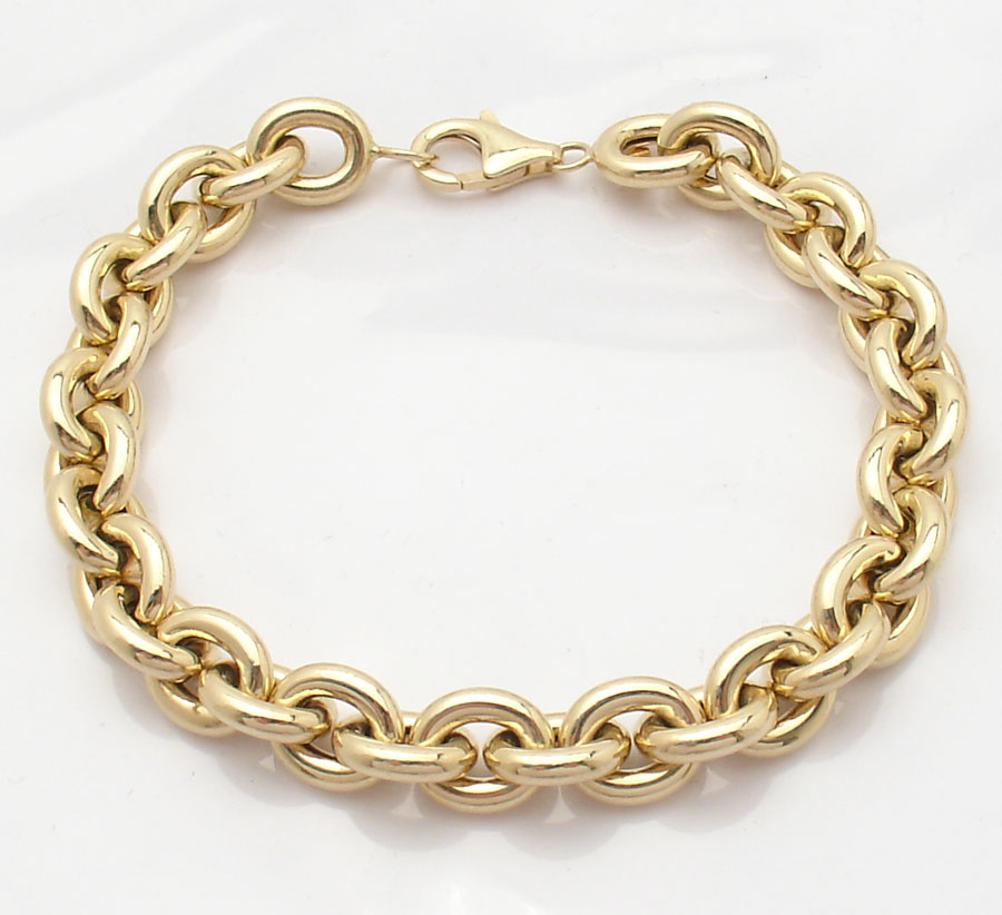 9mm Wide Italian Oval Link Charm Bracelet Real 14K Yellow Gold FREE