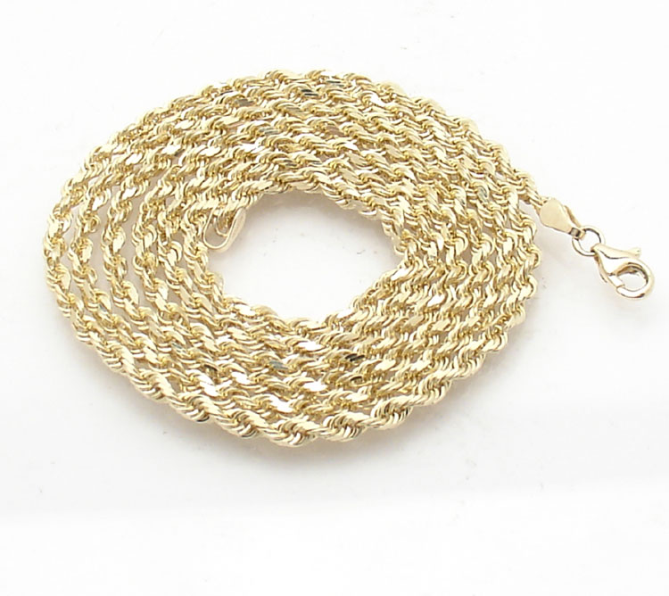 3mm Solid Sparkle Glitter Diamond Cut Rope Chain Necklace Real 10K