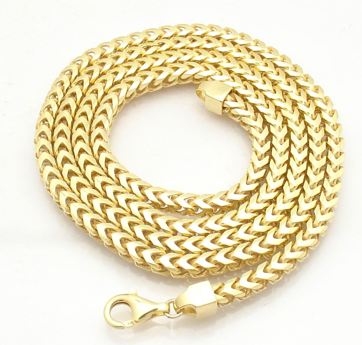 30" 5mm Italian Square Franco Chain Necklace 14K Yellow Gold Clad 925