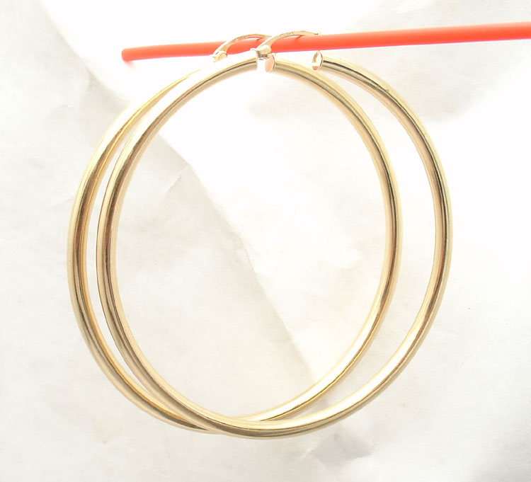 3mm X 60mm 2 3/8&quot; Large Plain Shiny Hoop Earrings REAL 14K Yellow Gold 4049000001347 | eBay