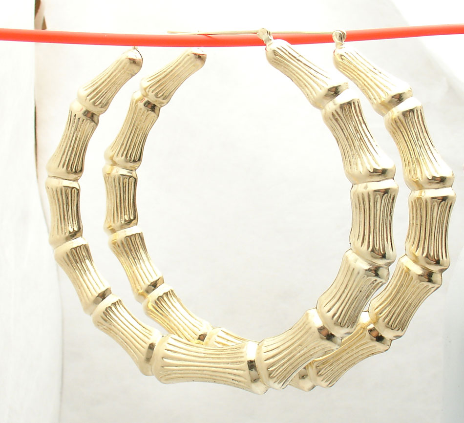 3&quot; 75mm Large Huge Graduated Bamboo Hoop Earrings REAL 10K Yellow Gold 13.5gr | eBay