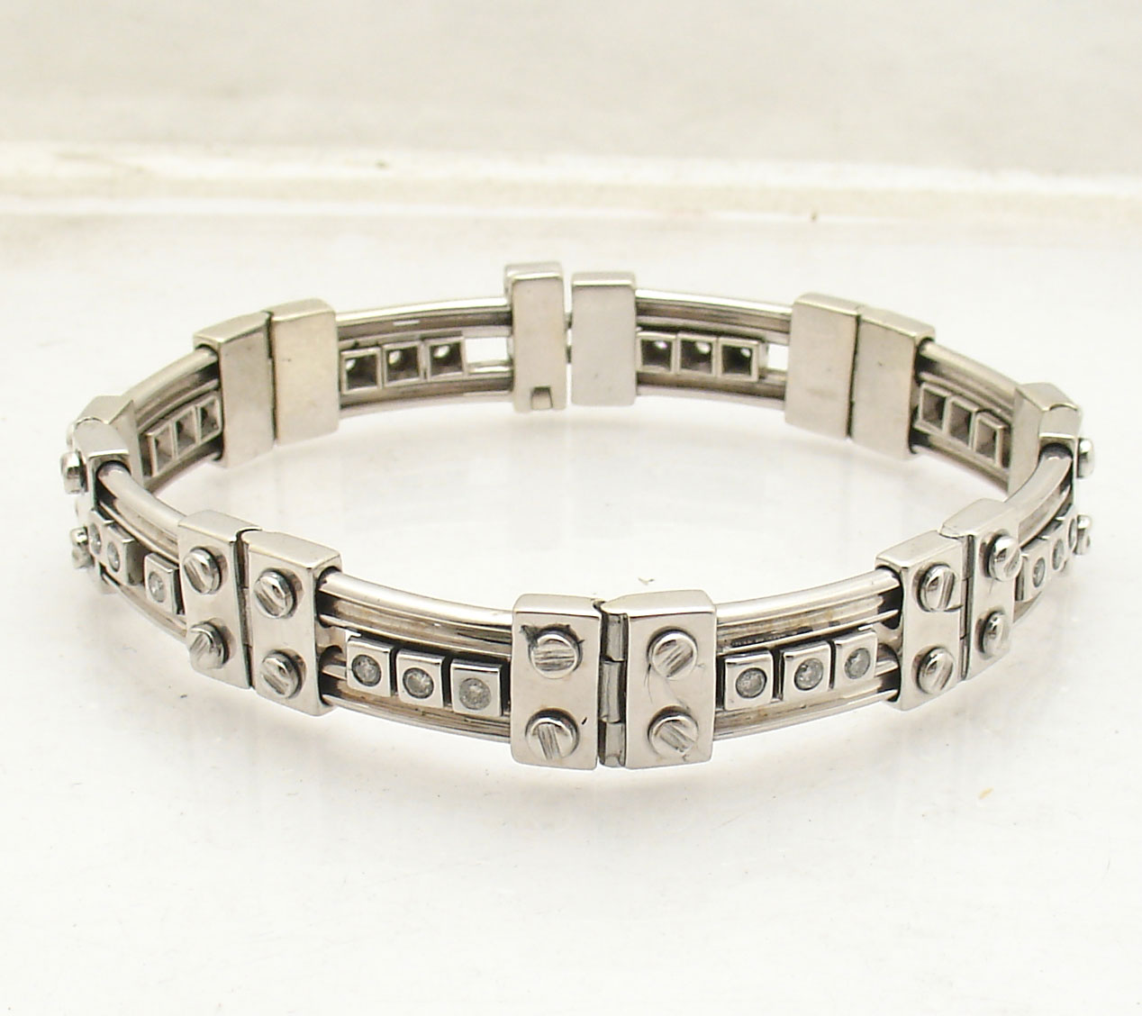 62gr Mens 8.5&quot; Solid Designer Natural Diamond Screw Bracelet Real 14K White Gold | eBay