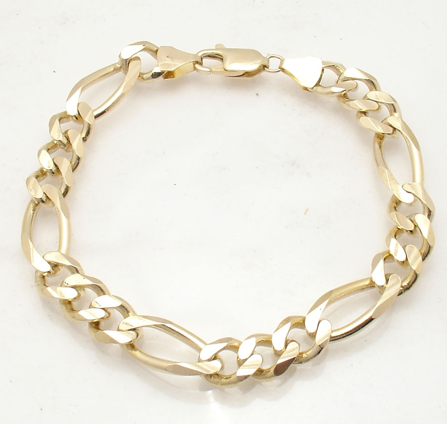 10mm Solid Mens Figaro Chain Bracelet Real 14K Yellow Gold 31.5gr GREAT GIFT | eBay