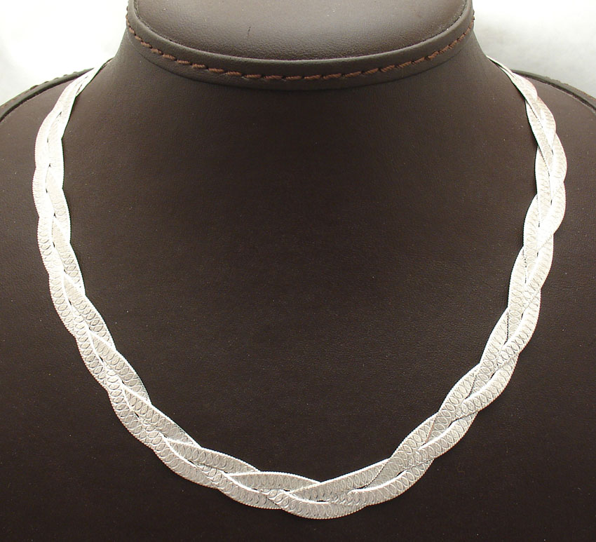 18" Reversible Triple Woven Herringbone Chain Necklace Real Sterling