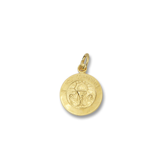 3D Small Tiny Holy Communion Medal Charm Pendant Solid Real 14K Yellow Gold