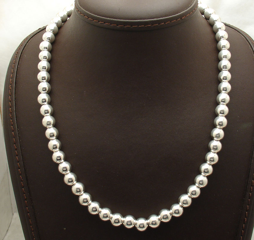 18" 8mm Italian All Shiny Ball Bead Chain Necklace Real Sterling Silver