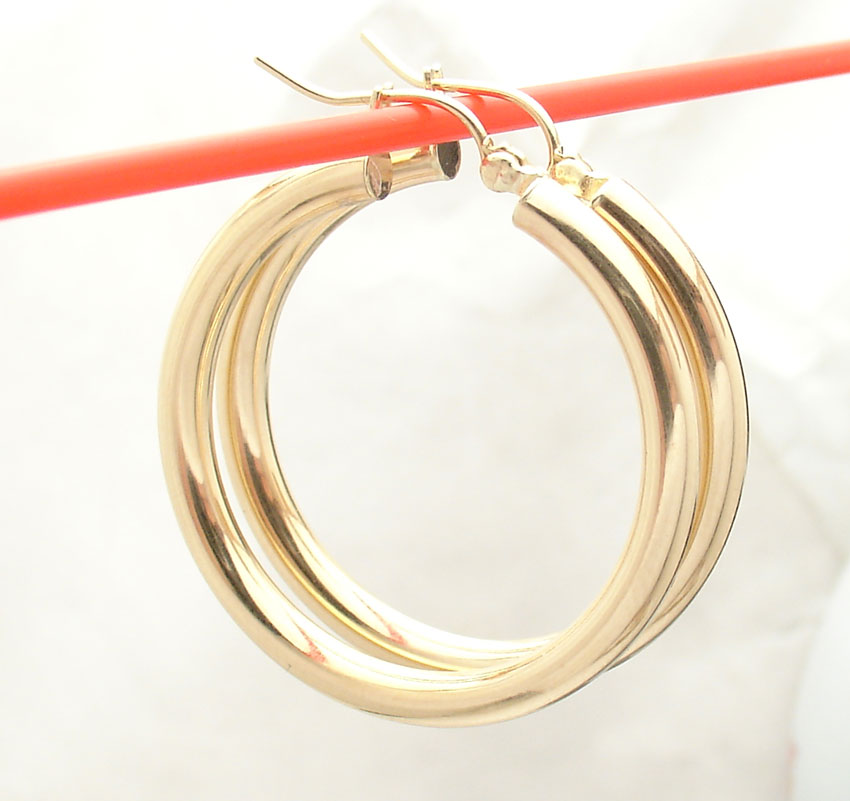 3mmX25mm 1/" Diamond Cut Hoop Earrings Real 14K Yellow Gold FREE SHIPPING