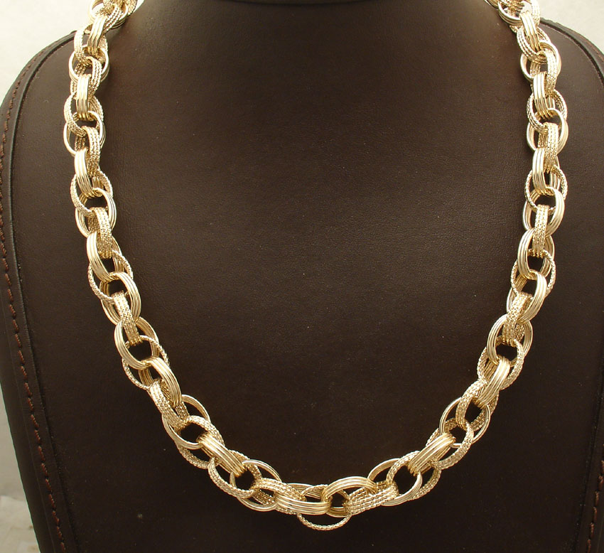 Technibond Diamond Cut Triple Oval Chain Necklace 14K