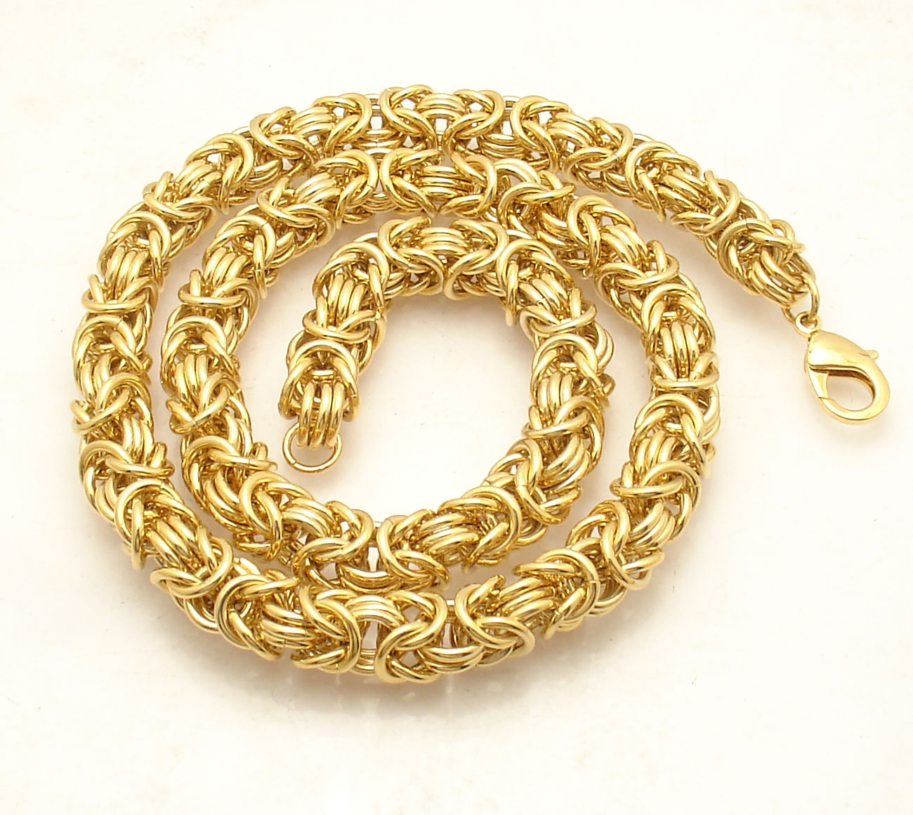 Round Byzantine Link Chain Necklace 14K Yellow Gold Clad Stainless