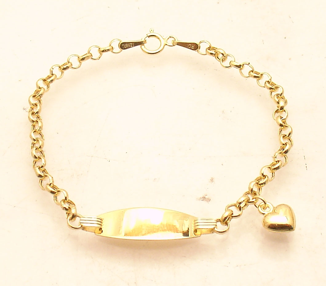 14K Yellow Gold Childs Heart ID Bracelet