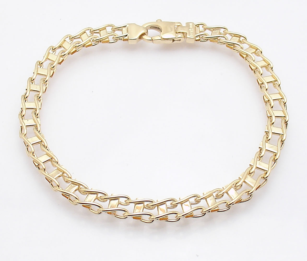 8.5" Mens Railroad Bracelet with Lobster Clasp Real 14K Yellow Gold eBay