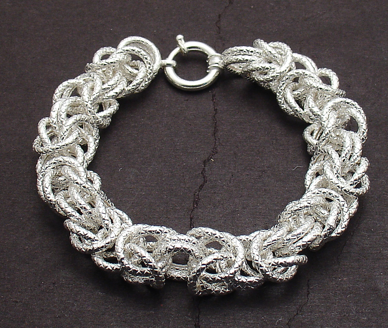 8" Textured Round Byzantine Link Chain Bracelet Real 925 Sterling